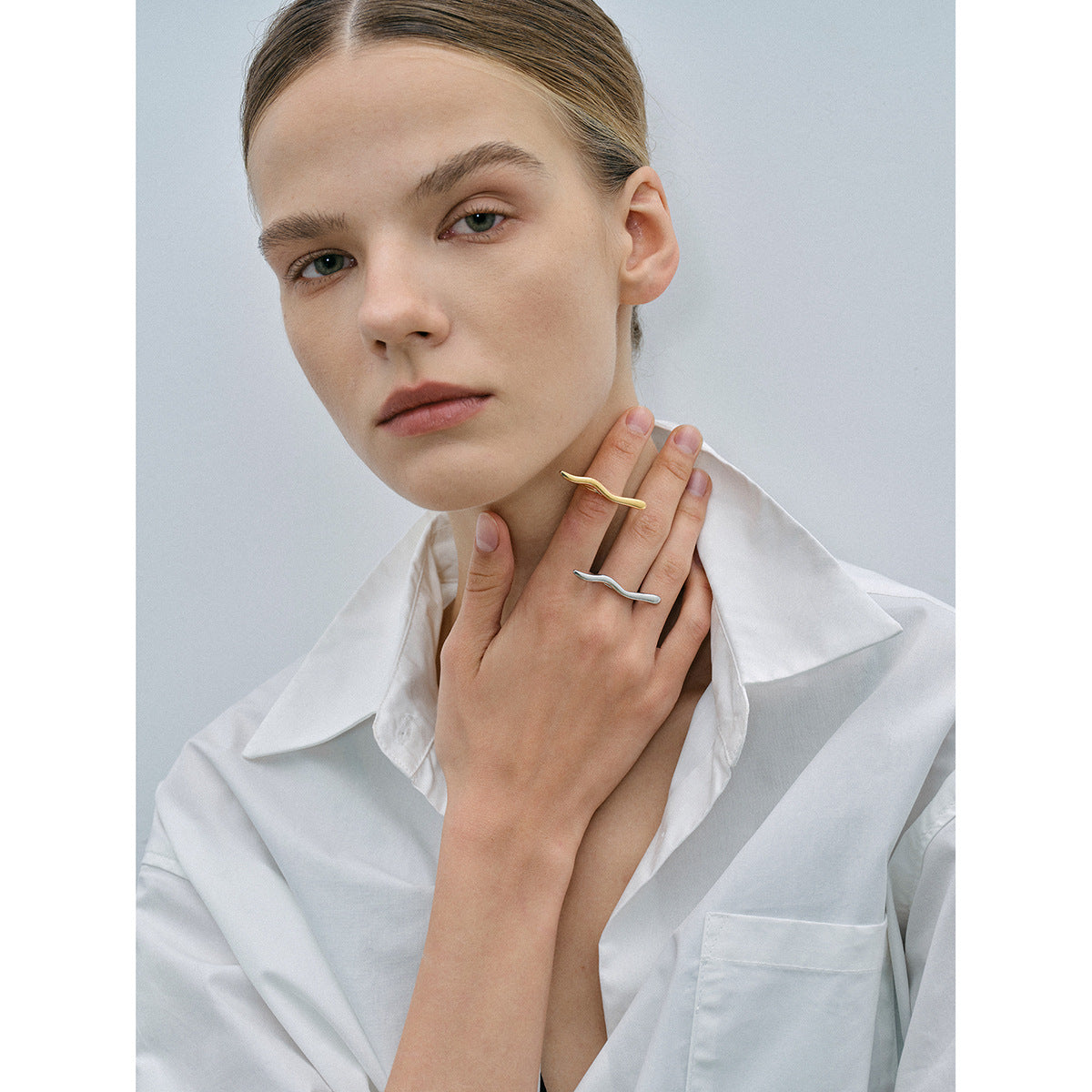 Minimalist 18K Gold Plated Wavy Open Ring Stainless Steel