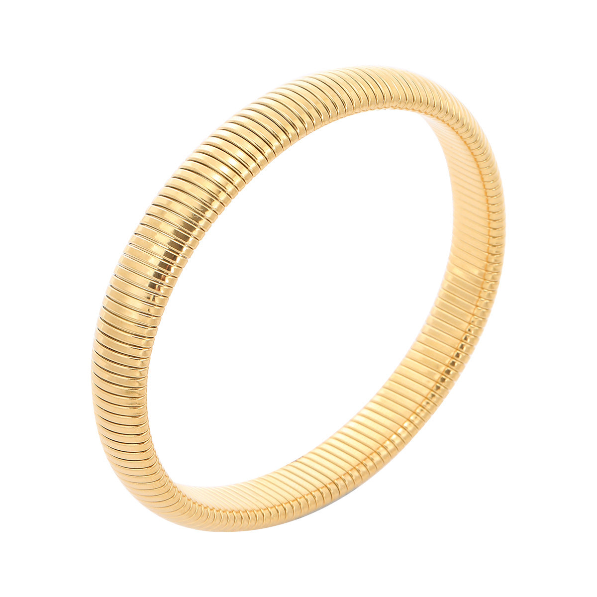 Fashionable Geometric Stainless Steel Bracelet with 18K Gold Plating and Elastic Design for Women