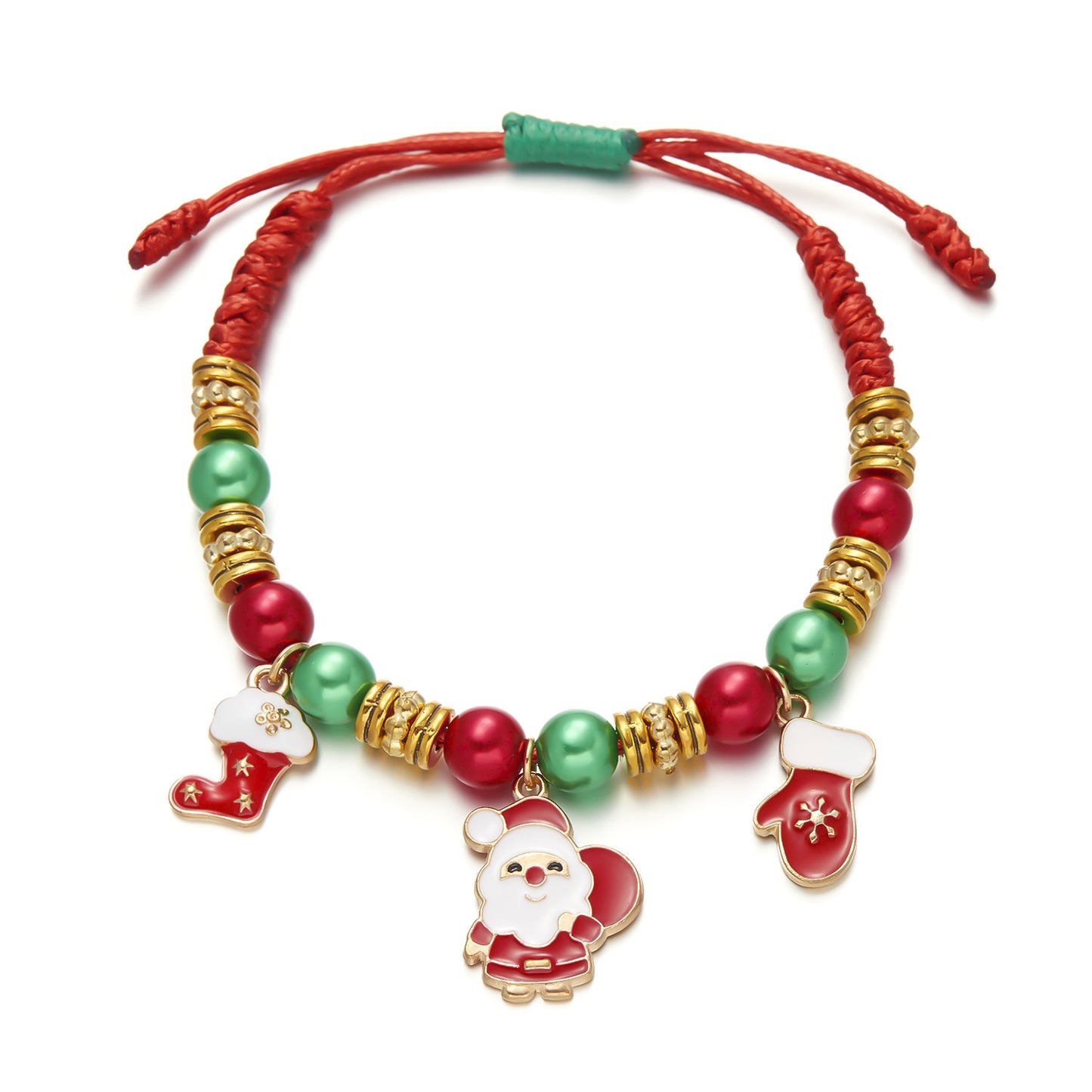 Pulsera de Navidad Ajustable Hecha a Mano con Dijes de Papá Noel y Copo de Nieve, Diseño Geométrico de Aleación, Accesorio Festivo para Fiestas