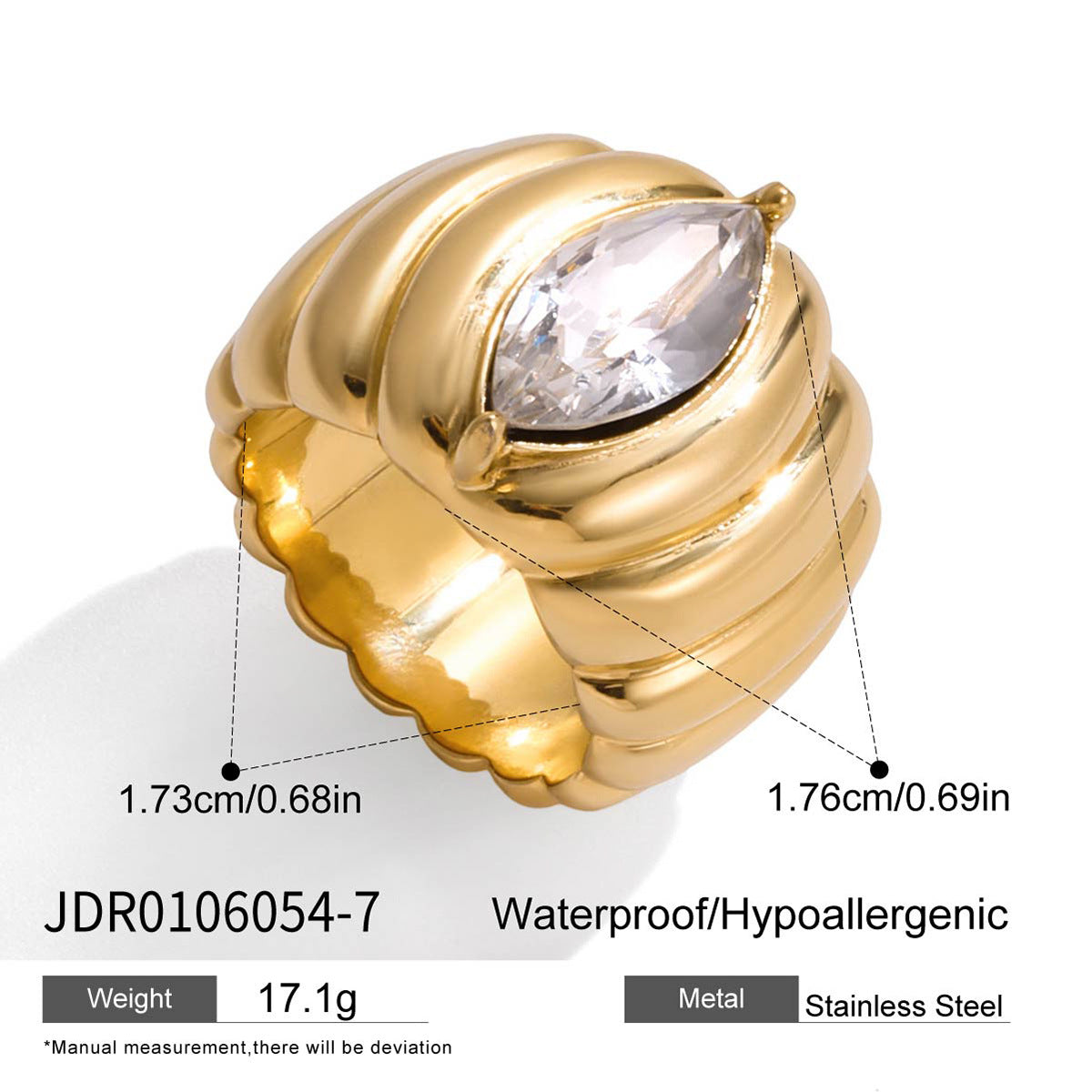 Anillo chapado de acero inoxidable geométrico con textura de diamantes de imitación para mujer, joyería de mano de lujo minimalista