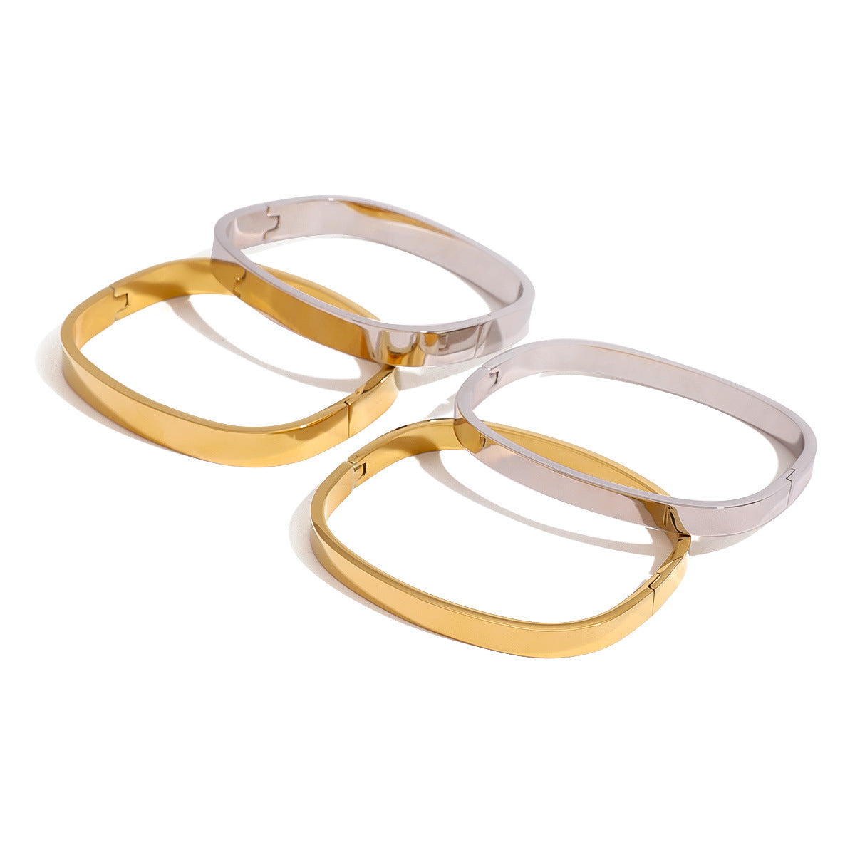 Bracciale a Polsino Minimalista Quadrato in Acciaio Inossidabile con Finitura Placcata per Uomo e Donna