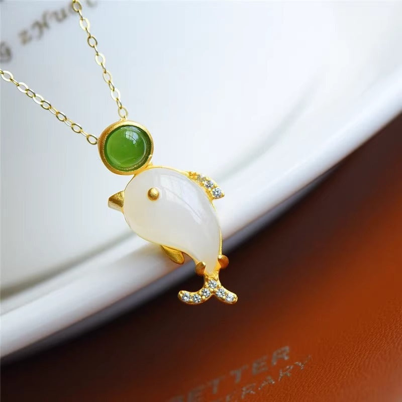 Minimalist Dolphin Pendant Necklace for Women and Men in Titanium Steel with Gold Plating on O-Chain