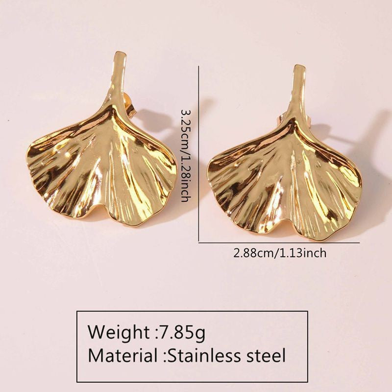 Elegant Gold Plated Stainless Steel Leaf Earrings for Women
