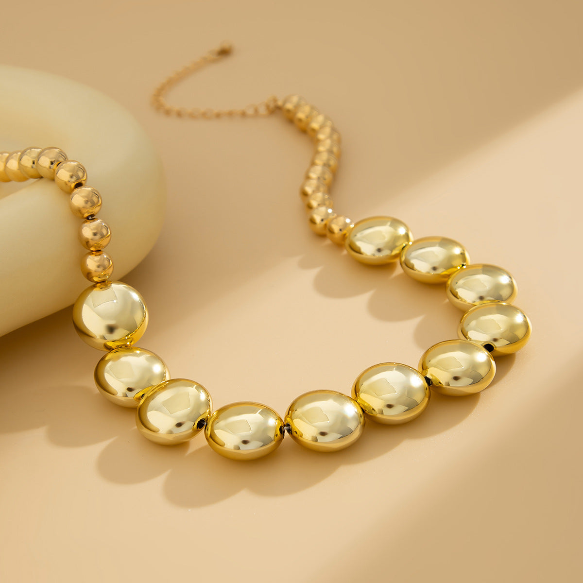 Punk Geometric Round Bead Plated Resin Necklace Set with Brass Pendant for Women
