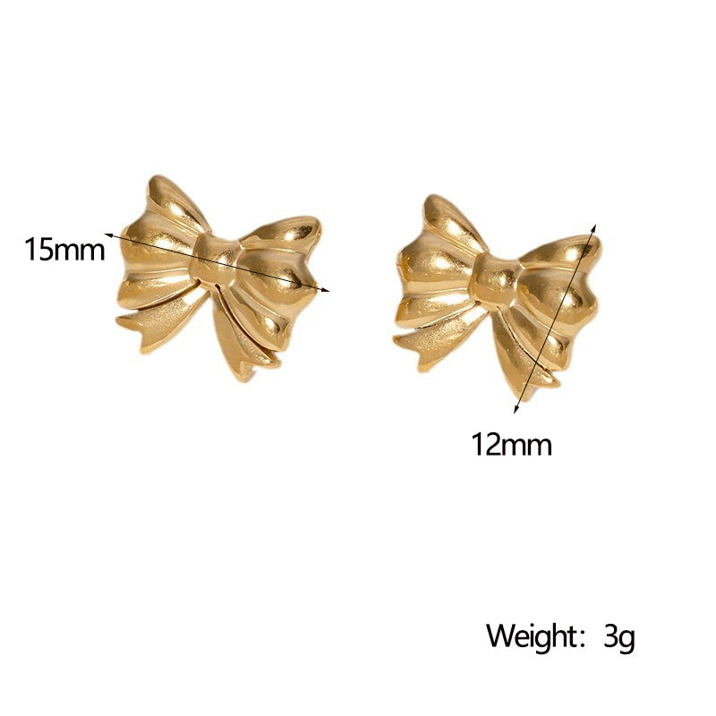 Minimalist Bow-Shaped Titanium Steel Earrings with 18K Gold Plating for Women — Hypoallergenic Stainless Steel Studs, Lightweight Luxury Design