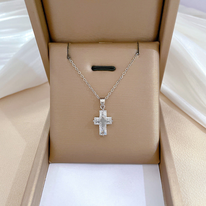Collar de acero de titanio geométrico minimalista de lujo con incrustaciones de diamantes de imitación para mujer