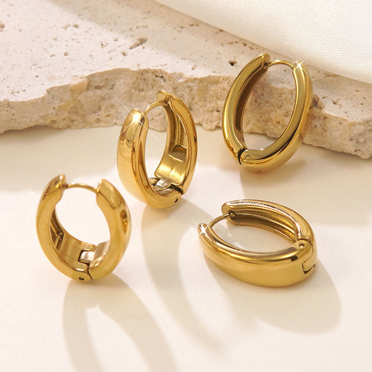 Pendientes de aro elegantes redondos geométricos de acero inoxidable bañados en oro para mujer