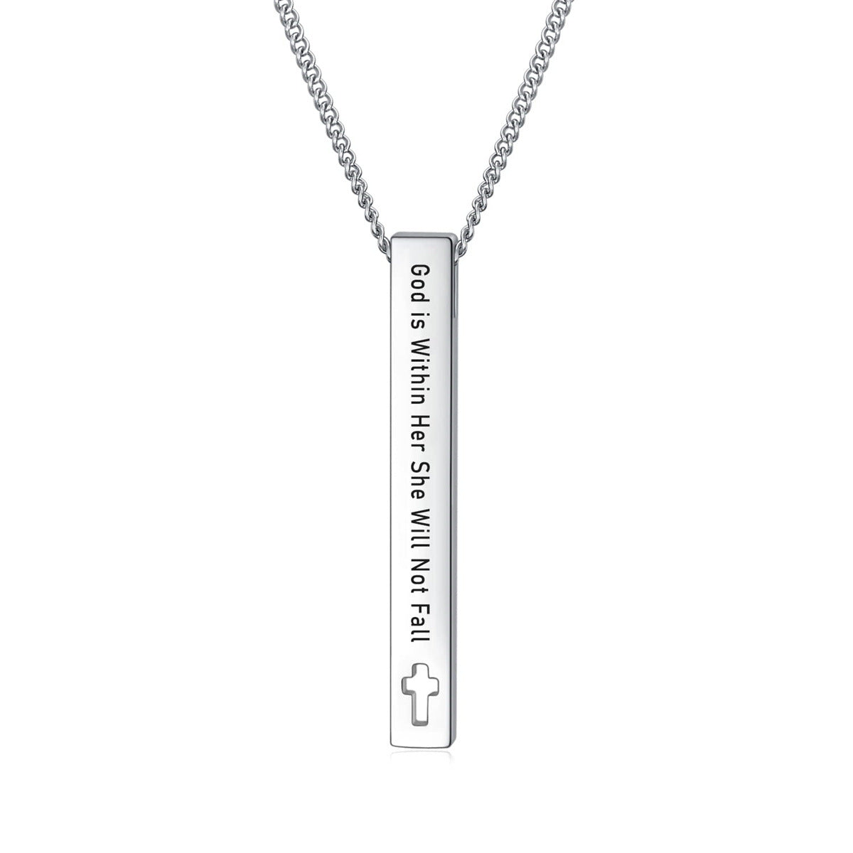 Elegante Collana Bibbia Geometrica in Acciaio Inox da Donna con Ciondolo in Acciaio al Titanio Lucido e Motivo a Margherite su Catena a O