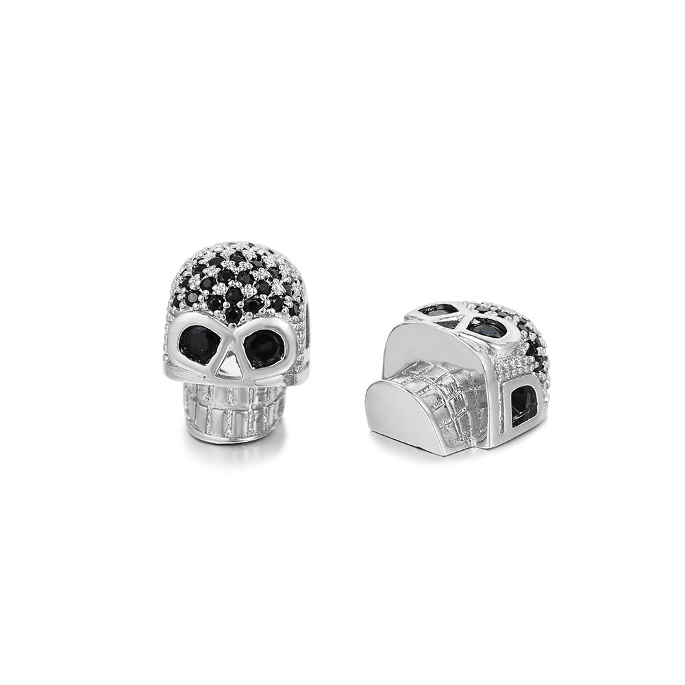 Vintage Brass Plated Skull Head Cubic Zirconia Inlay Pendant Charm