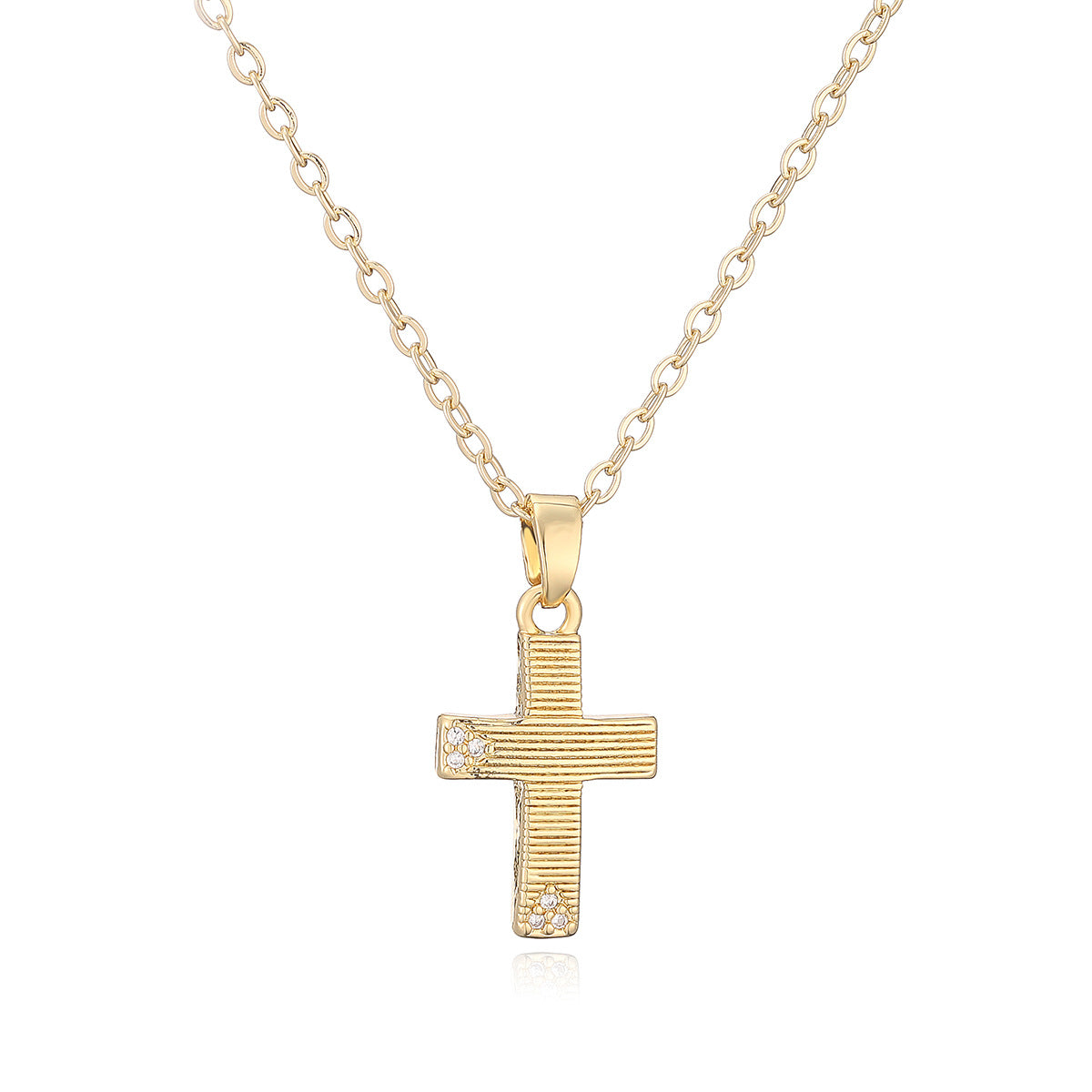 Minimalist 18K Gold Plated Brass Cross Pendant Necklace with Cubic Zirconia for Women