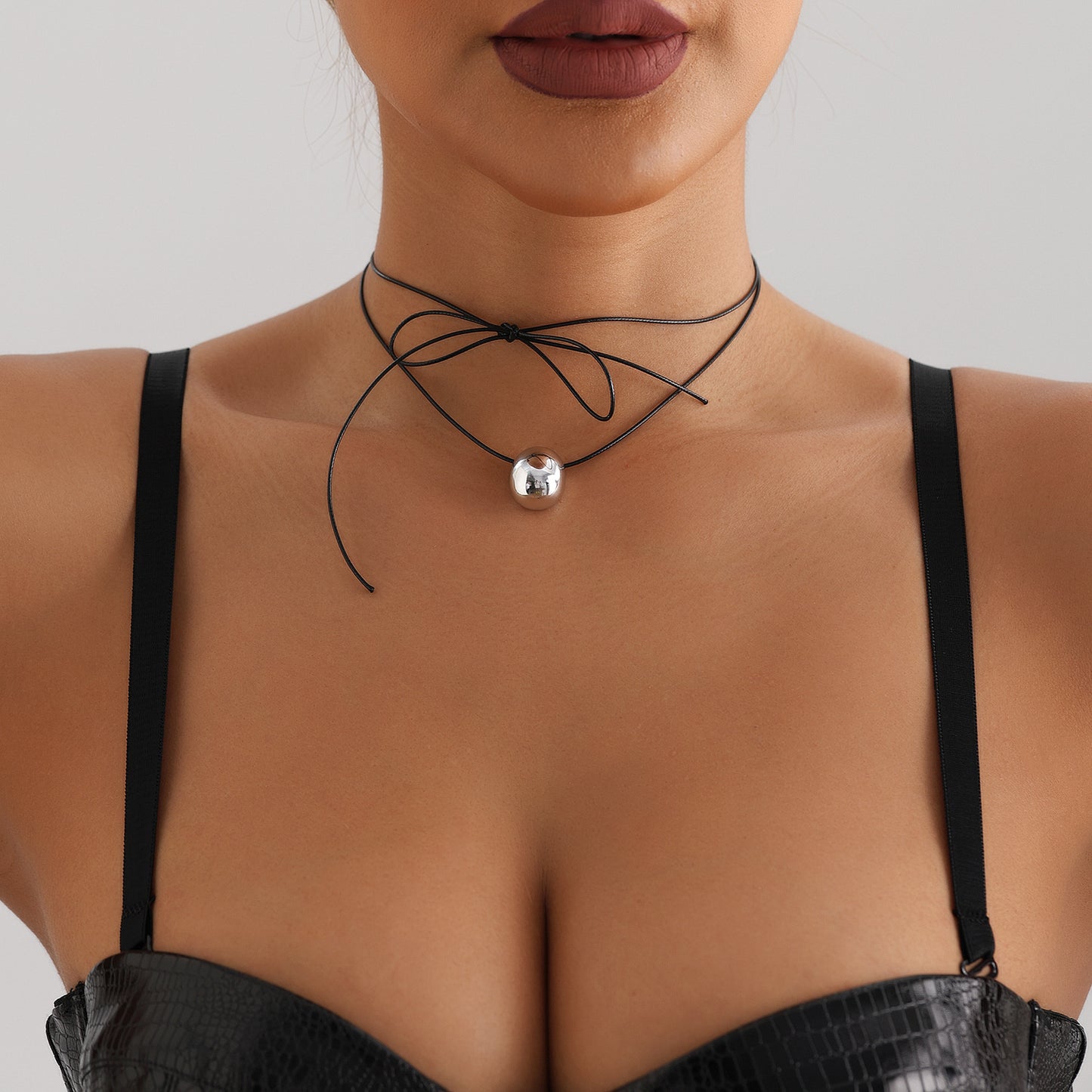 Geometric Egg-Shaped Choker Necklace for Women with Adjustable Drawstring Wax Cord, Electroplated Finish, Fashionable and Edgy Design