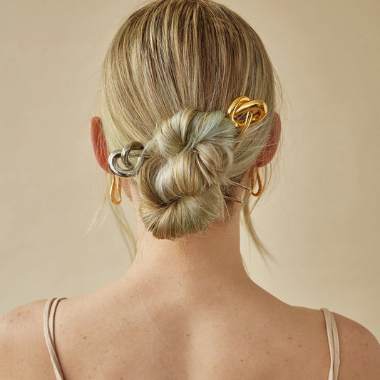 Horquilla retro de acero inoxidable bañada en oro de 18 quilates con forma de U para mujer