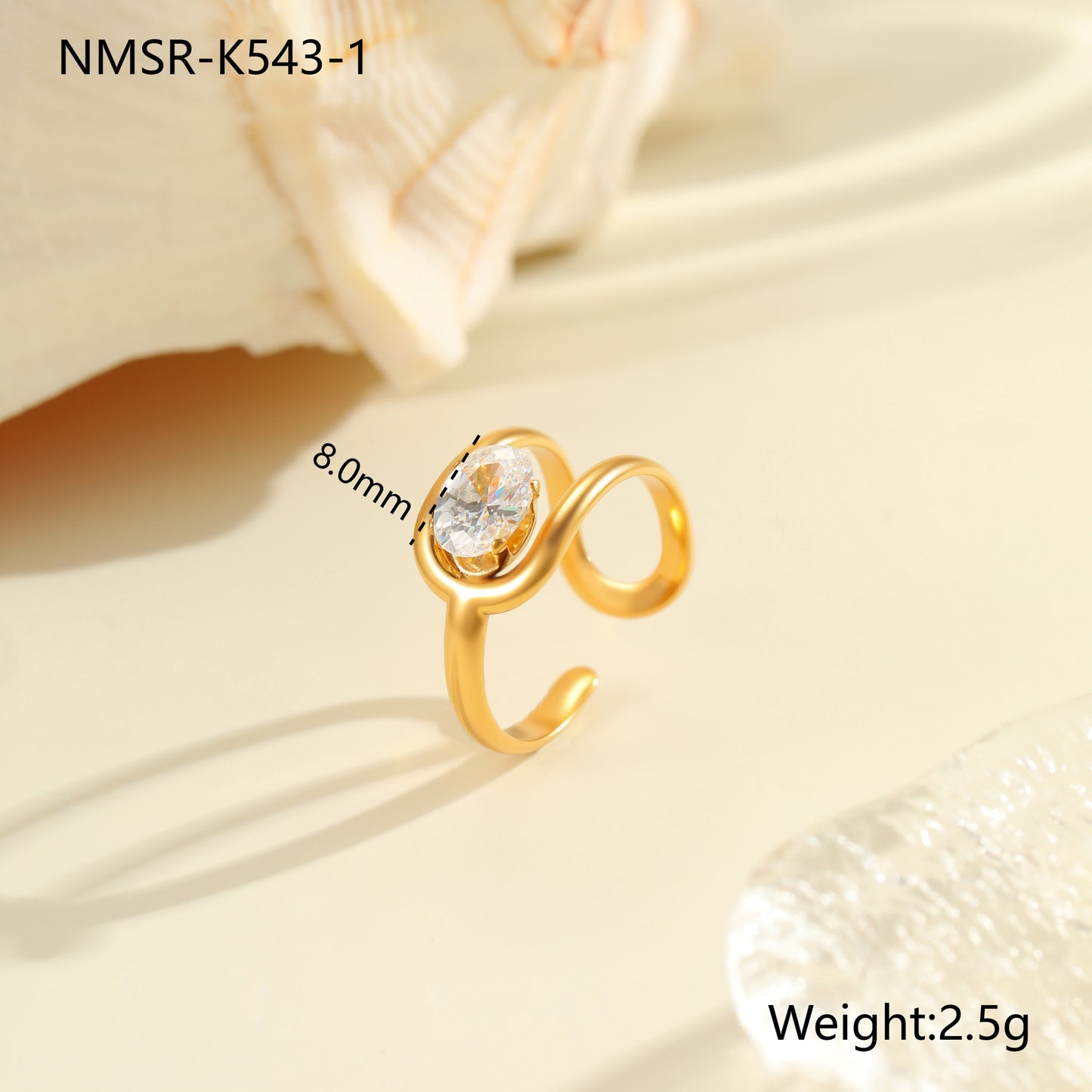 Anello geometrico minimalista da donna in acciaio inossidabile con placcatura in oro 18K e intarsio di zirconi
