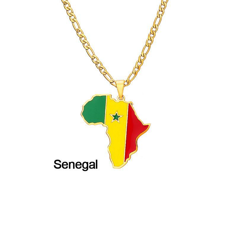 Collar con colgante de mapa de país africano geométrico de acero inoxidable con acabado esmaltado para uso unisex
