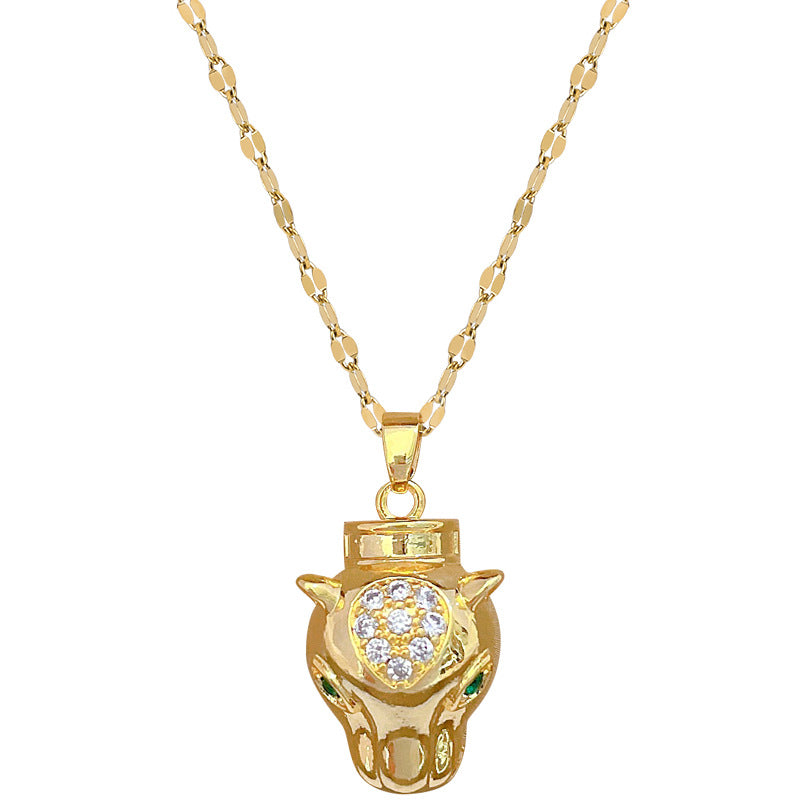 Set collana e orecchini testa di leopardo geometrica minimalista da donna in acciaio al titanio con finitura placcata
