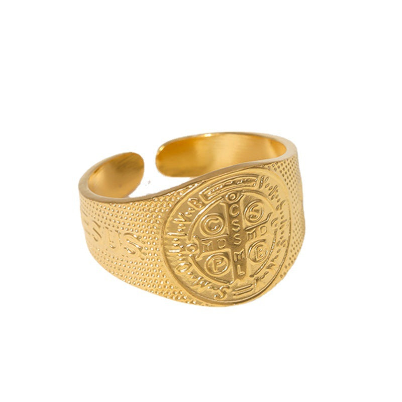 Vintage Cross Shape Titanium Steel Adjustable Ring for Men and Women with Plated Finish
