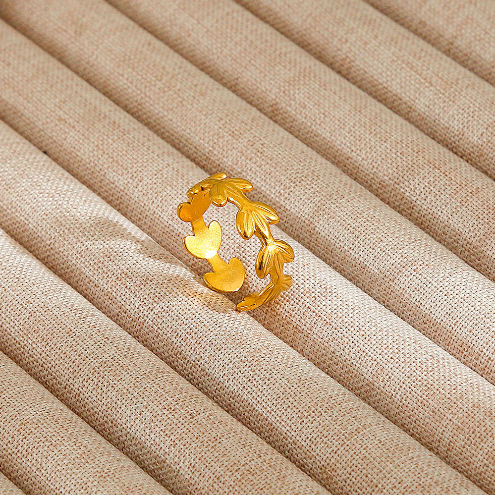 Minimalist Geometric Flower-Shaped Titanium Steel Ring with Plating Finish for Women, Adjustable Open Band Fashion Ring