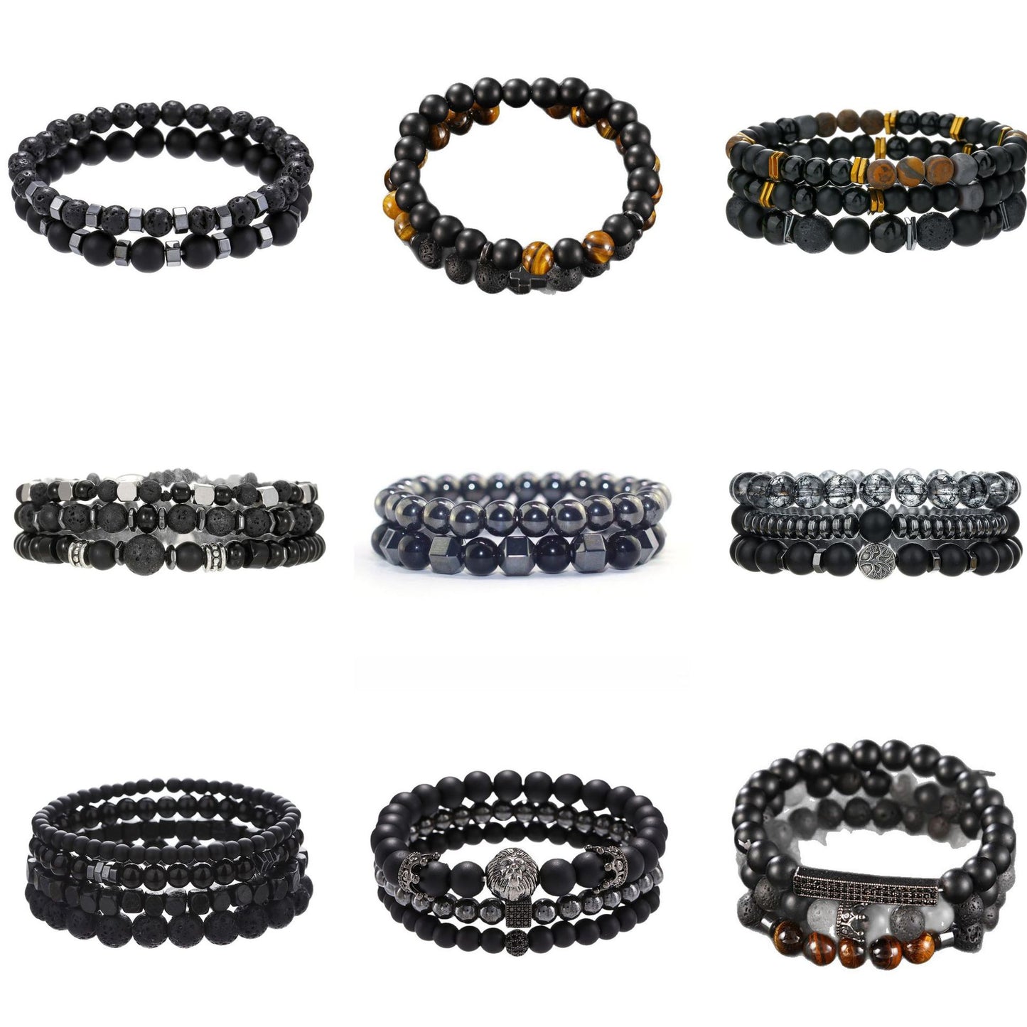 Hip-hop Geometric Brass Beaded Bracelet Set for Men and Women