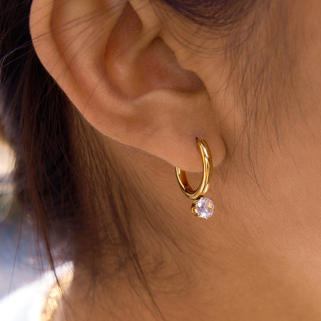 Elegant Geometric Stainless Steel Cubic Zirconia Hoop Earrings for Women