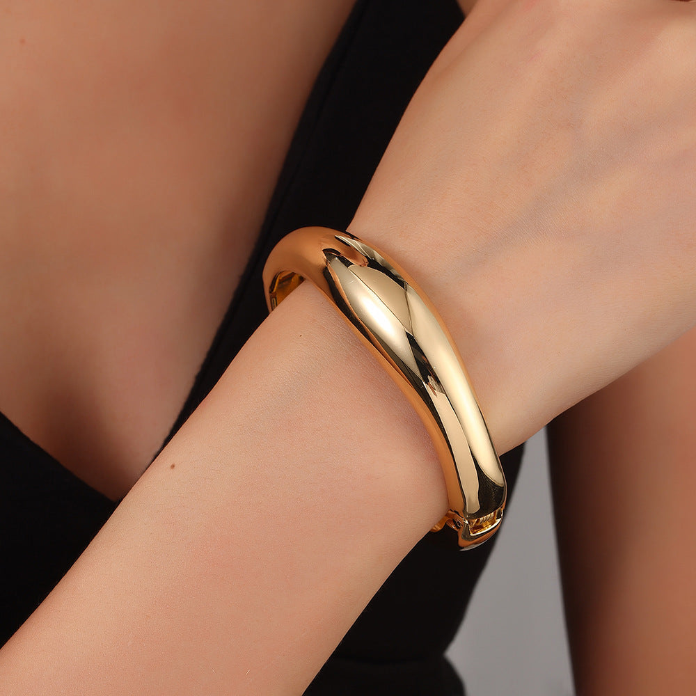 Geometric Round Plated Alloy Open Cuff Bracelet