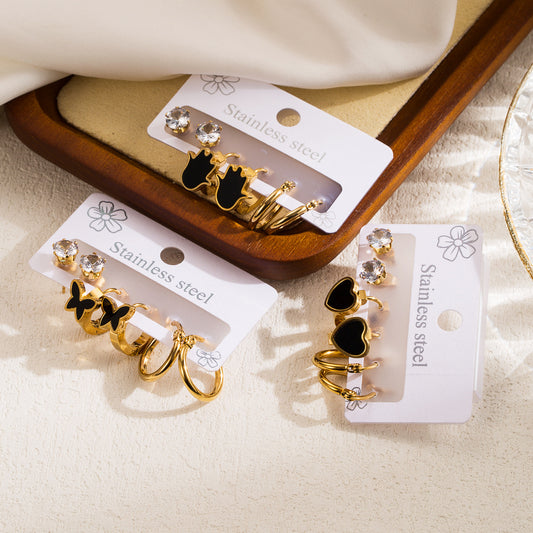 Pendientes de acero inoxidable pequeños con forma de corazón, dulces y atrevidos, con incrustaciones de diamantes de imitación para mujer