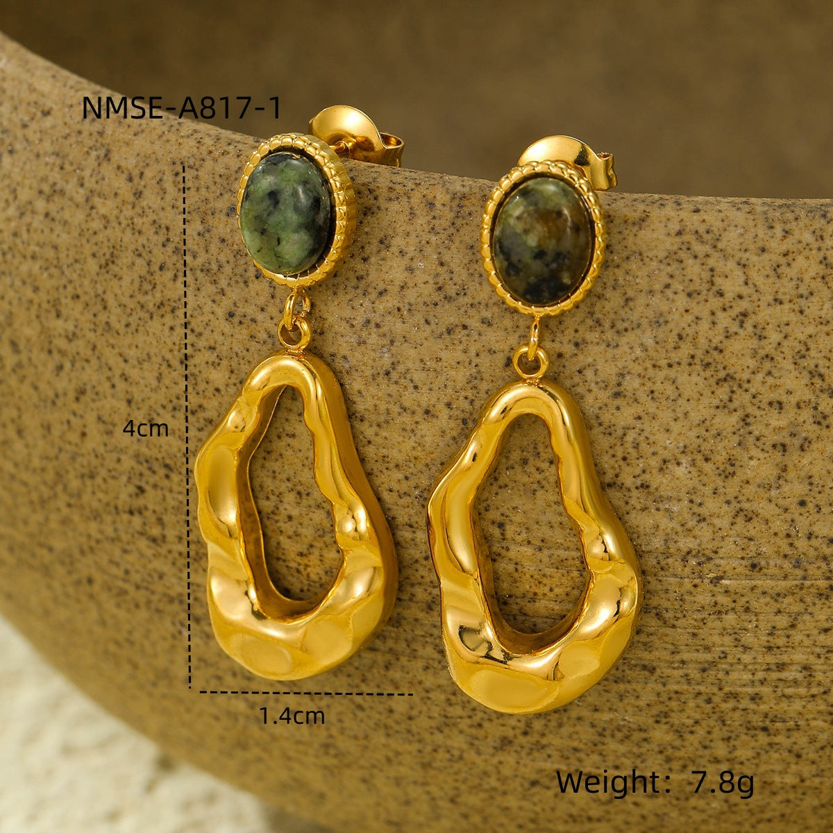 Aretes de Acero Inoxidable Estilo Vintage Geométricos con Ojo de Gato y Piedras Naturales Turquesa