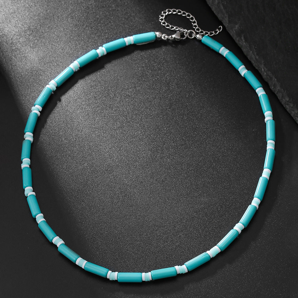 Hip-hop Streetwear Geometric Acrylic Resin Pendant Stainless Steel Ball Chain Necklace for Unisex