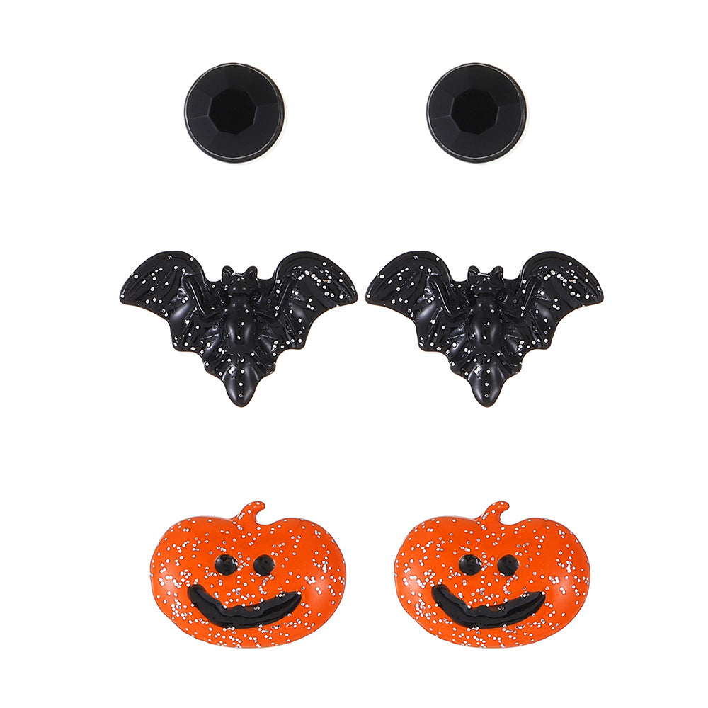 Pendientes de aleación con diseño de calabaza y calavera, estilo punk, chapados en oro, para mujer, temáticos de Halloween