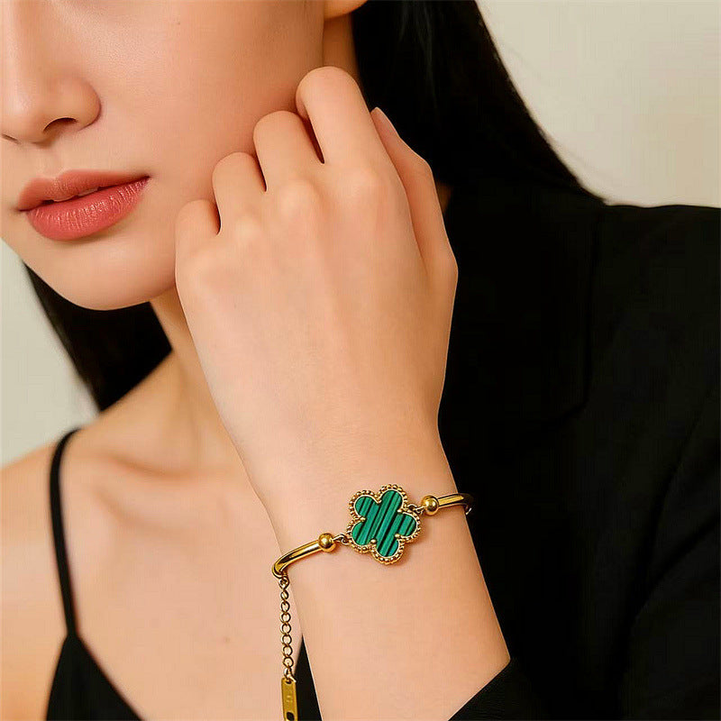 Luxury Elegant Gold Plated Floral Titanium Steel Bracelet for Women and Men