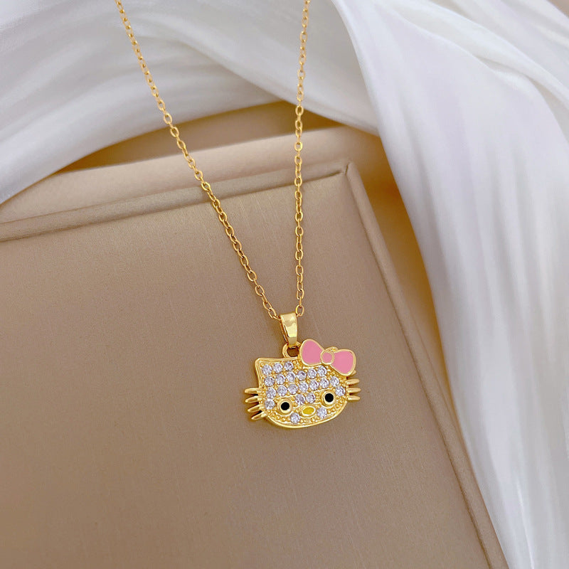 Collana con Pendente a Farfalla Lusso Dolce Acciaio al Titanio Catena Geometrica Strass Girocollo per Donna e Uomo