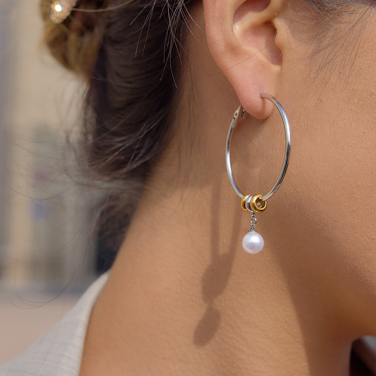 Elegant Round Geometric Stainless Steel Plated Cubic Zirconia Hoop Earrings for Women