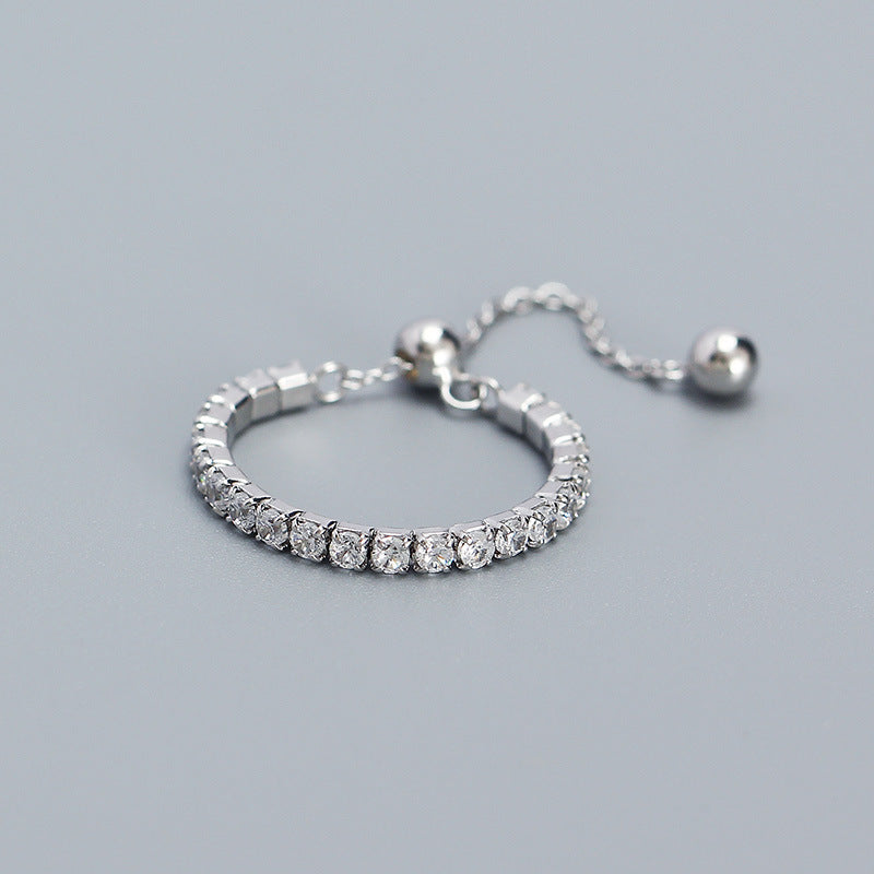 Sweet Streetwear Geometric Round Sterling Silver Plated Cubic Zirconia Stackable Adjustable Ring