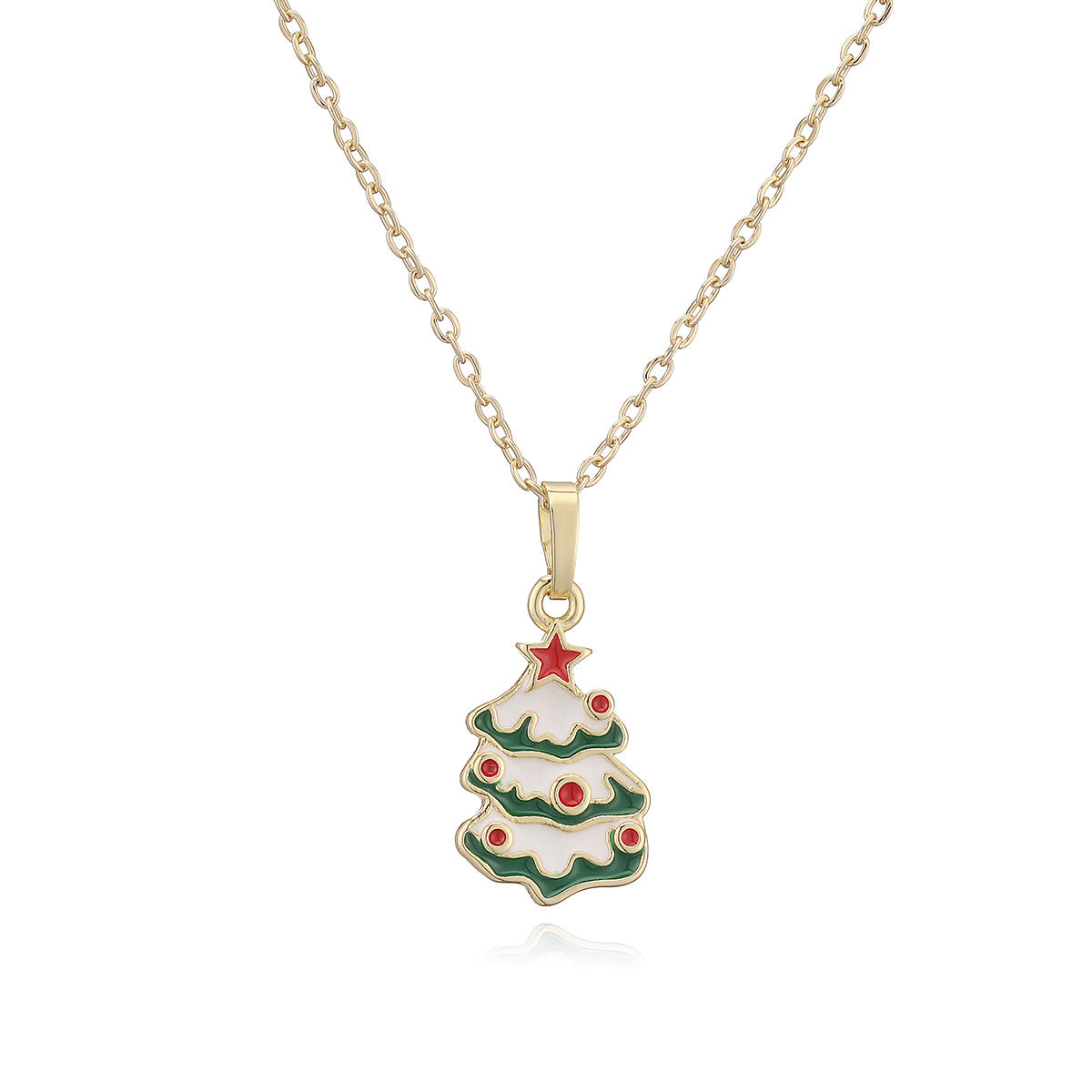 Casual Geometric Drip Oil Gold Plated Brass Christmas Tree Pendant Necklace for Women