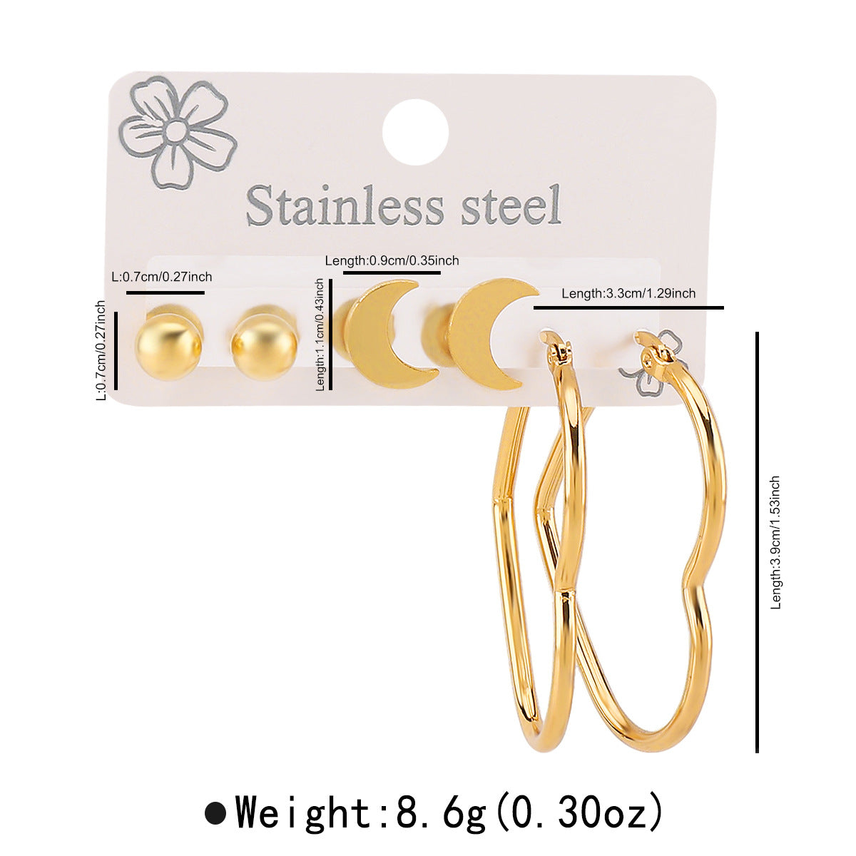 Minimalist Geometric Stainless Steel Earrings Set with Plating Finish for Women