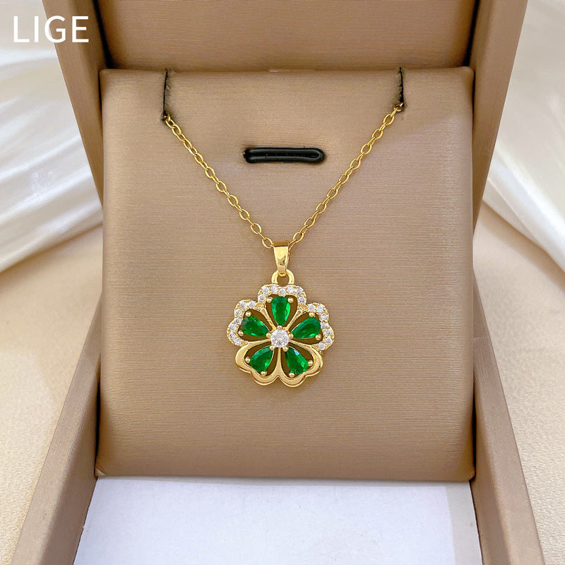 Elegante collar con colgante de flor de cinco pétalos para mujer, gargantilla delicada de acero inoxidable con detalles de diamantes de imitación