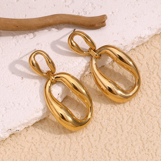 Minimalist Geometric Stainless Steel Earrings with 18K Gold Plating for Women