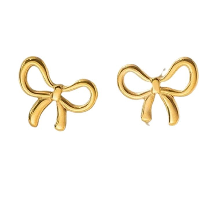 Elegante Parure di Collana e Orecchini con Fiocco in Acciaio Inossidabile Placcato Oro 18K da Donna