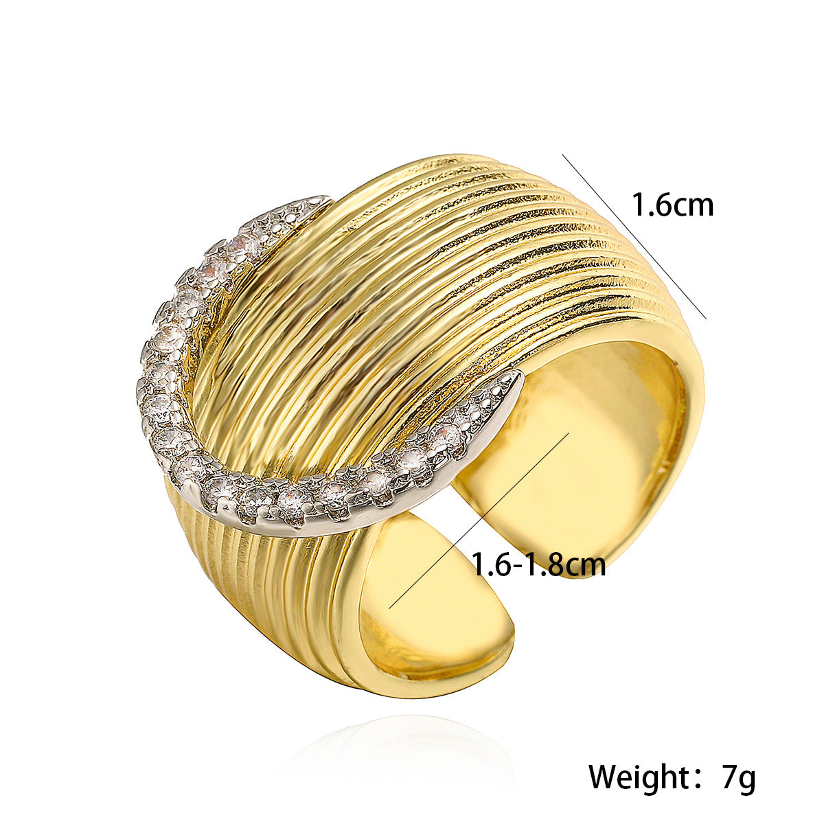 Minimalist Luxe Copper Plated Real Gold Geometric Wide Band Ring for Women with Micro-Pavé Zirconia and Irregular Shape Design