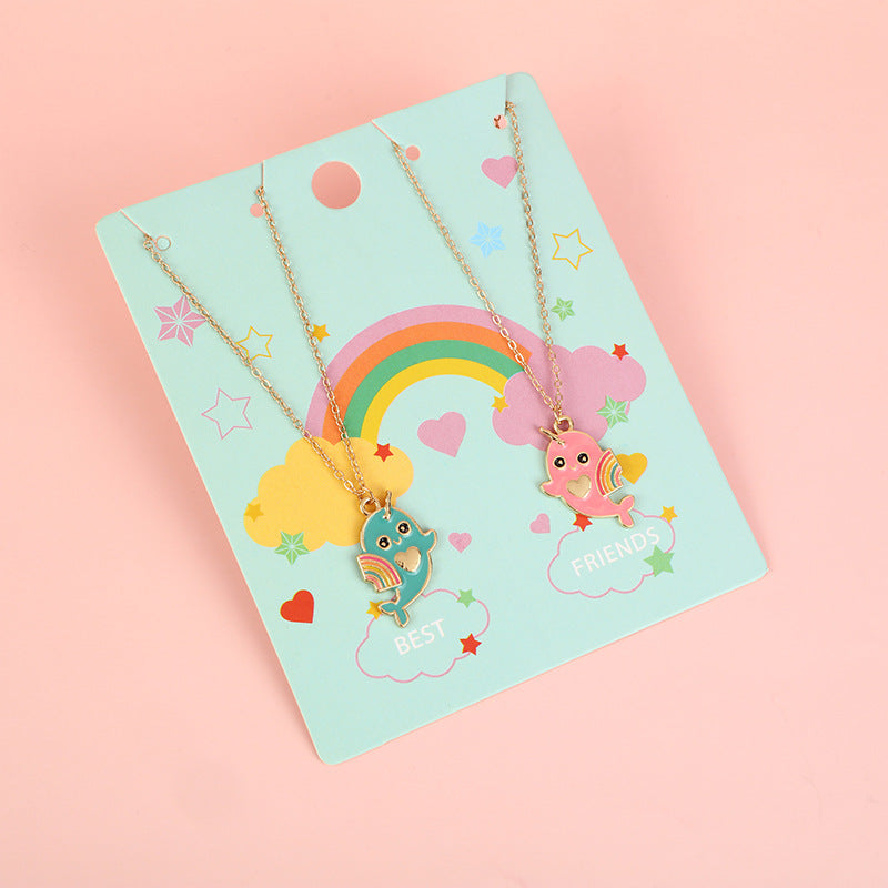 Collana in lega smaltata a forma di cuore minimalista con catena a croce per bambini e ragazzi