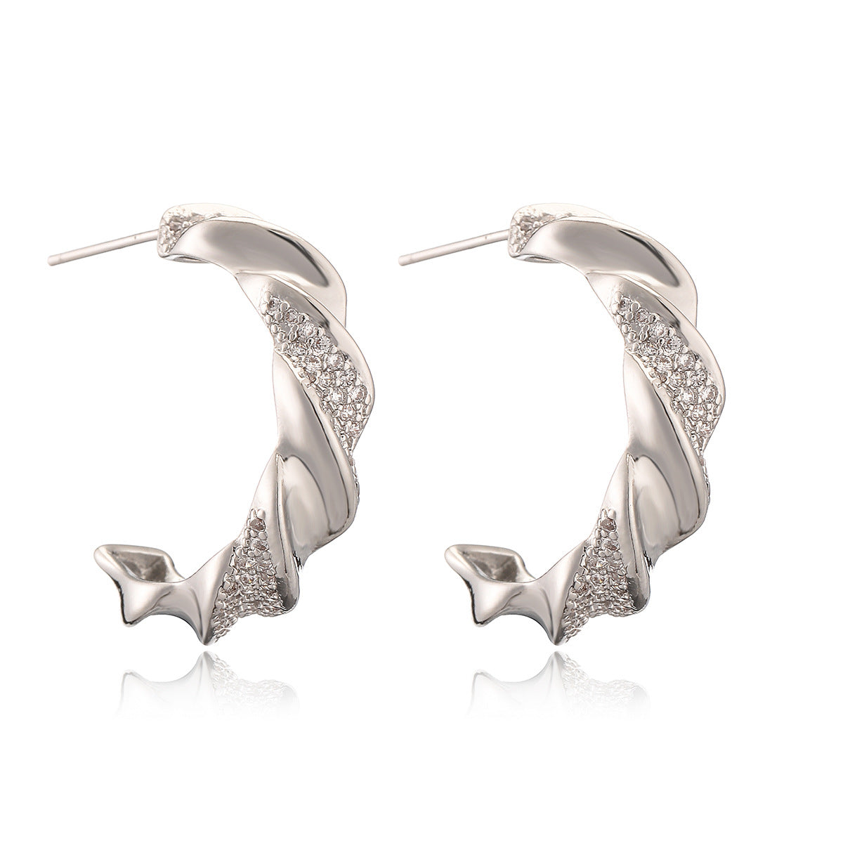 Minimalist Geometric C-Shaped Earrings for Women in Brass with Real Gold Plating and Micro-Paved Zirconia