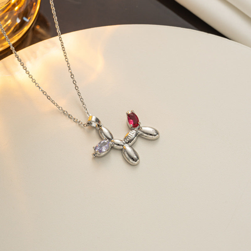Collana Minimalista con Ciondolo a Cuore, Fiocchi e Strass in Acciaio al Titanio Placcato su Catena a O