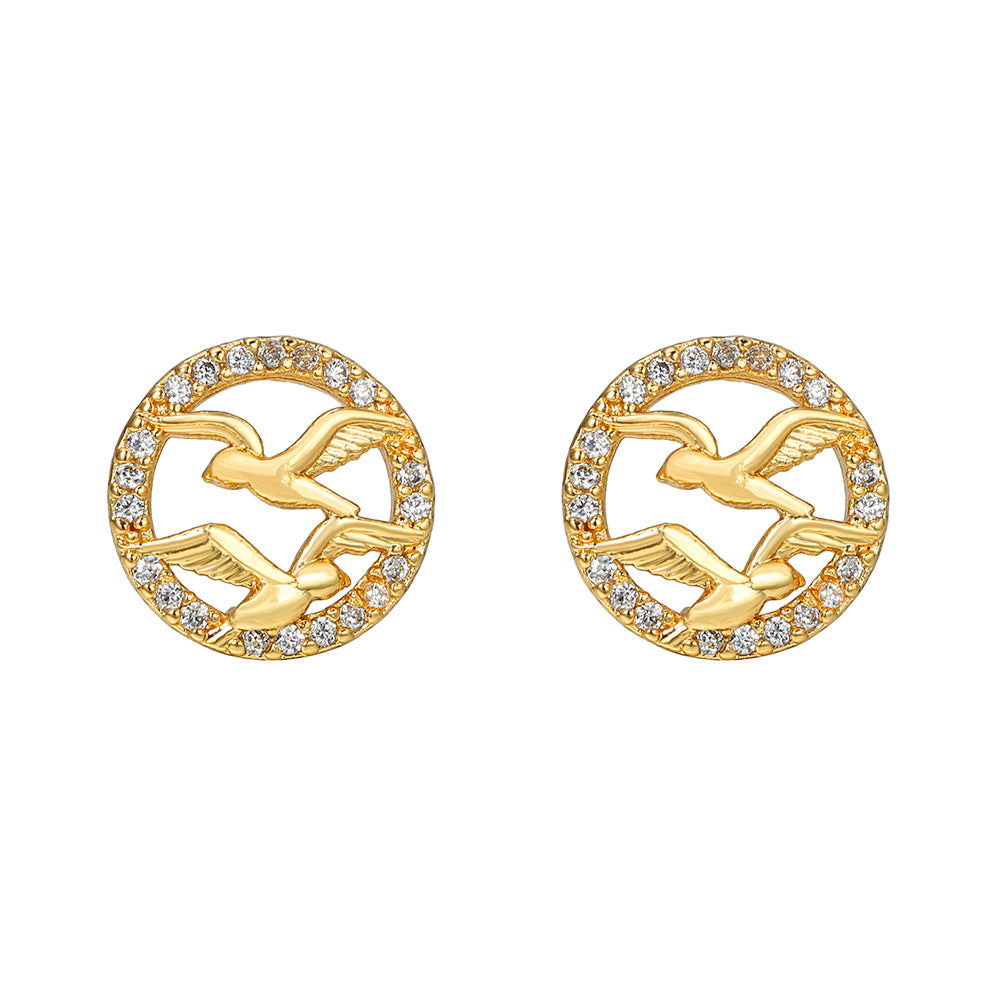 Minimalist 18K Gold Plated Brass Butterfly Stud Earrings with Cubic Zirconia