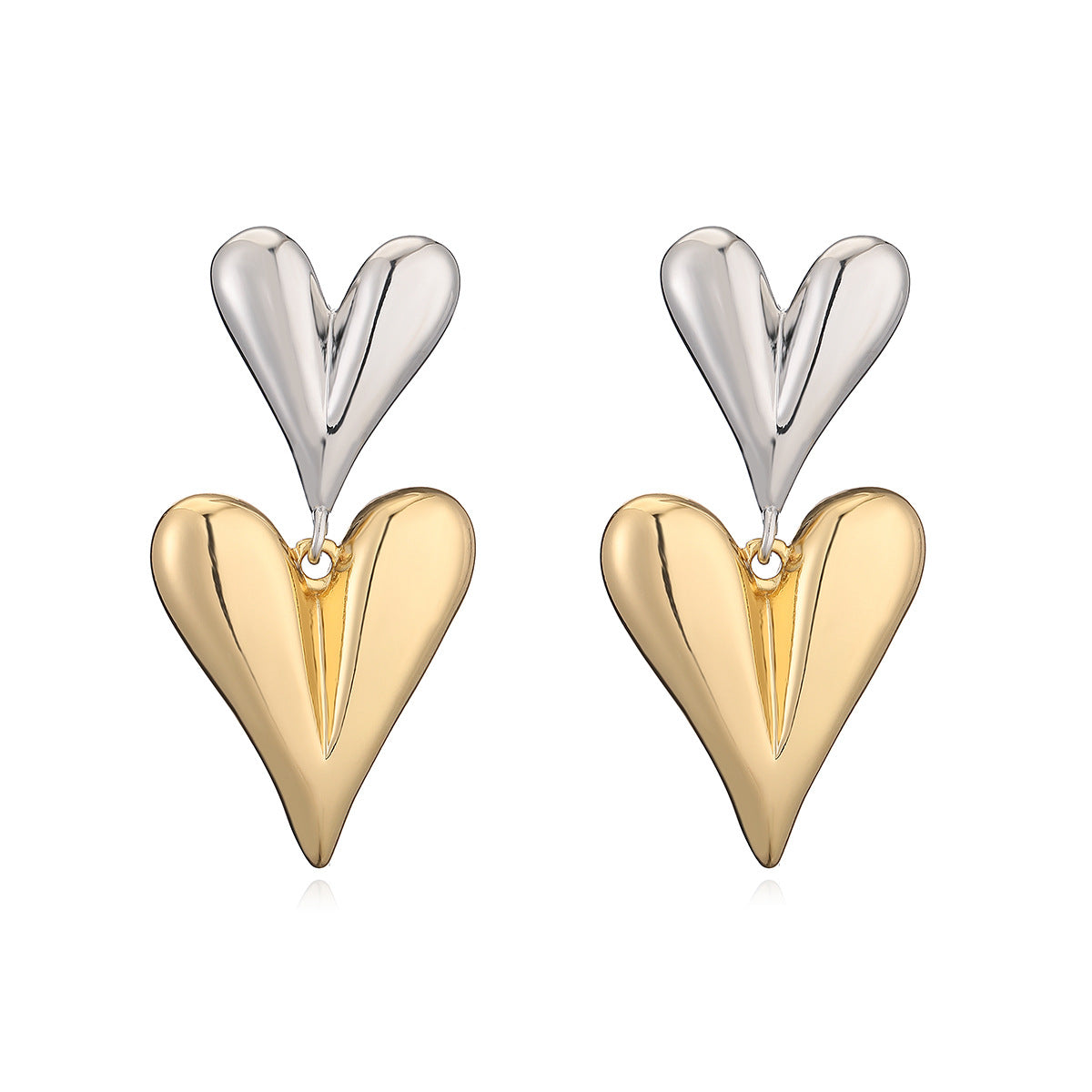 Minimalist Heart-Shaped Copper Earrings with 18K Gold Plating for Women, Geometric Design, Micro-Pave Setting