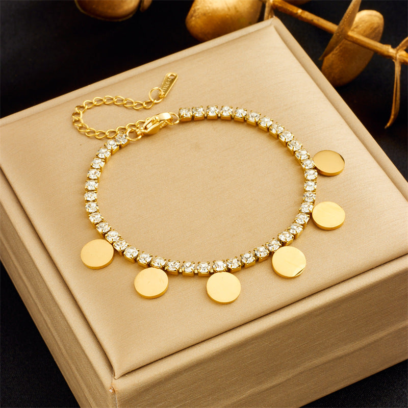 Vintage Elegant Round Star Stainless Steel Plated Rhinestone Bracelet with Lightning and Blue Eye Charms