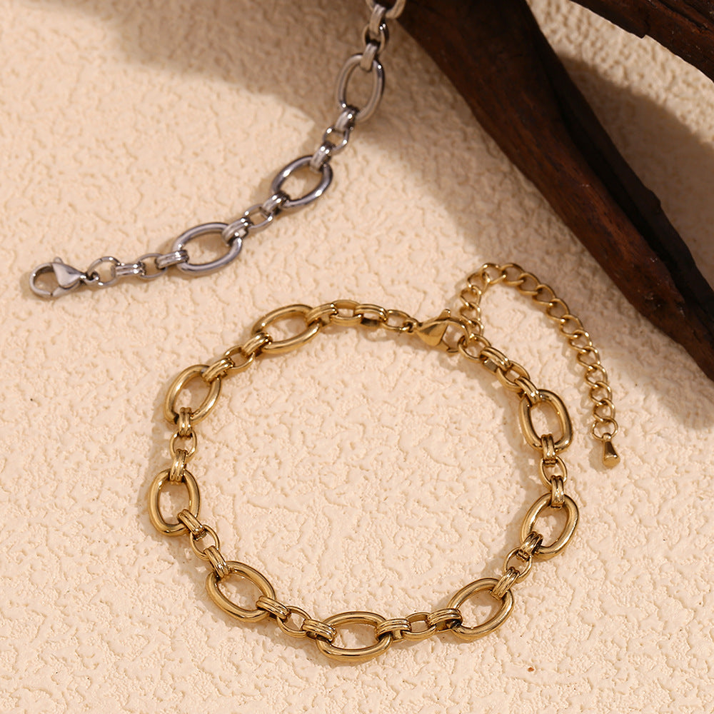 Minimalist Geometric Stainless Steel Plated 14K Gold Vintage O-Chain Anklet for Women