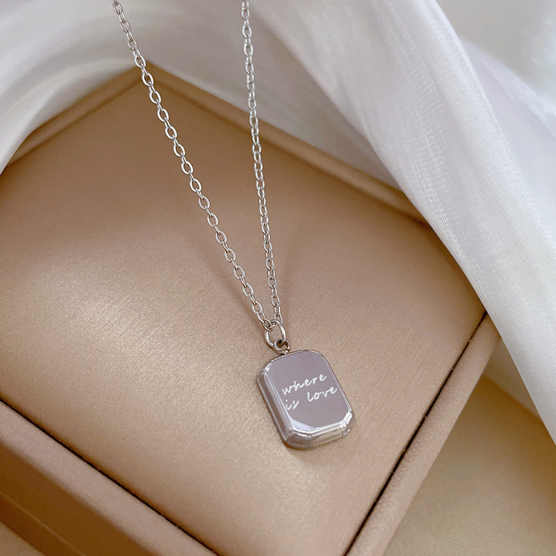 Minimalist Titanium Steel Geometric Square Pendant Necklace Collar Chain Unisex