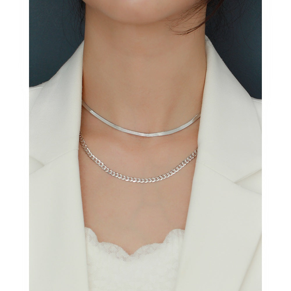 Collar minimalista unisex de plata de ley 925 con cadena cubana geométrica bañada para uso diario