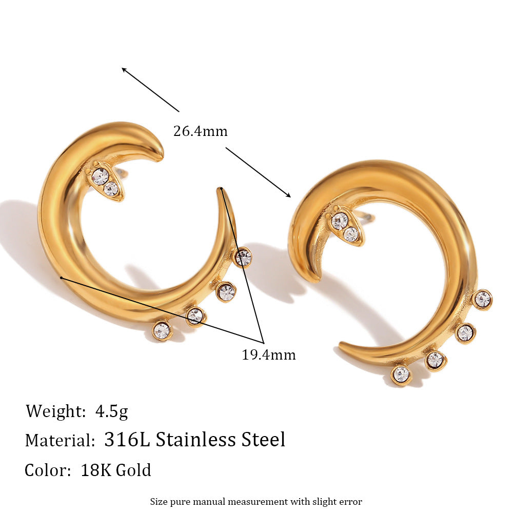 Orecchini da donna in acciaio inossidabile placcato oro 18K, design a mezzaluna vuota, ispirazione geometrica francese vintage