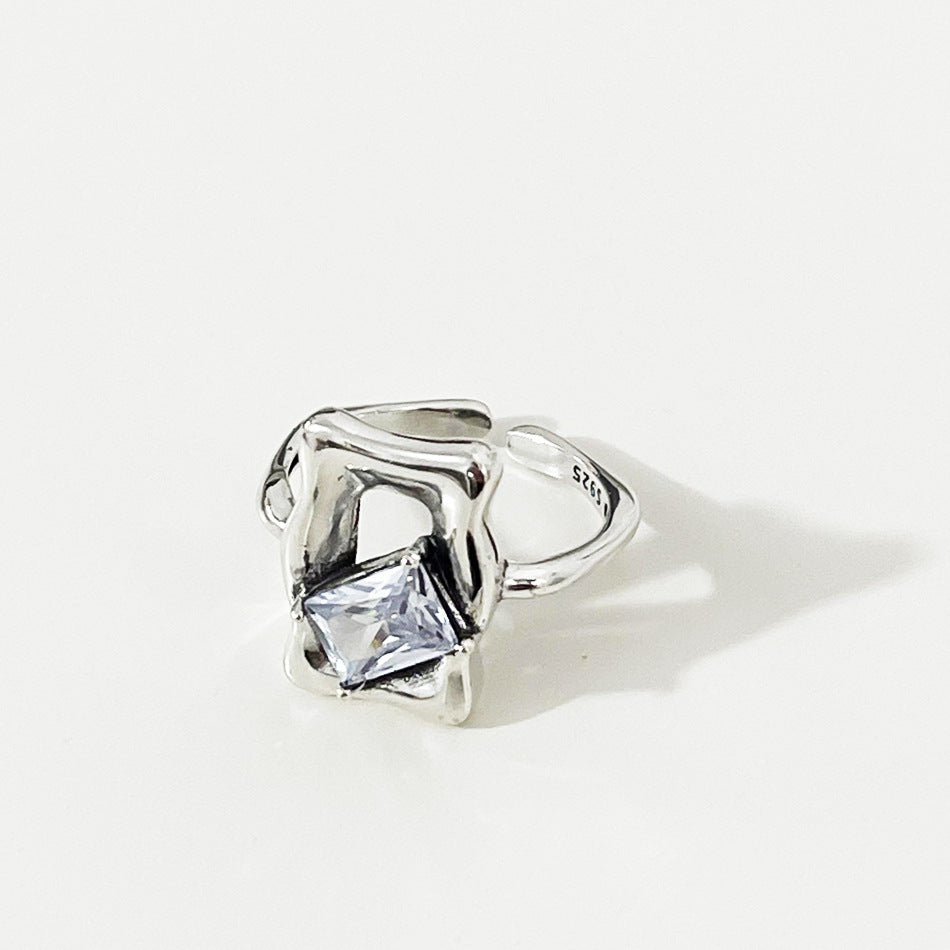 Minimalist Vintage 925 Sterling Silver Square Inlay Ring for Women