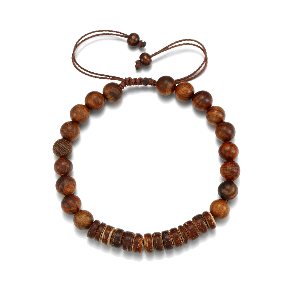 Vintage Hip-hop Geometric Stainless Steel Plated Necklace with Round Brass Wood and Turquoise Beads for Men